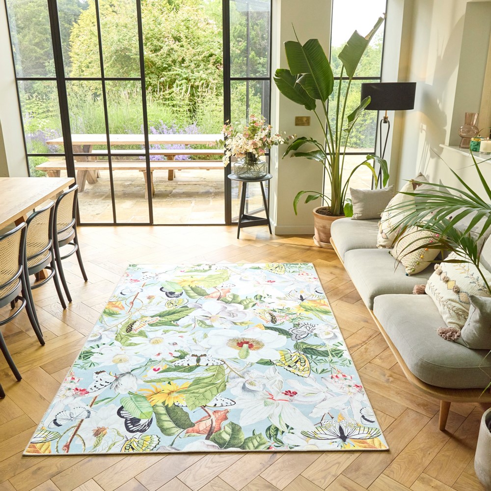 Butterfly Blooms Eco Washable Floral Modern Rugs by Hug Rug in Multi